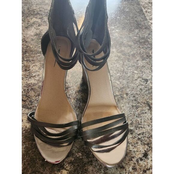 ɗ Express black strappy high heel wedge sandals  m - Picture 1 of 10